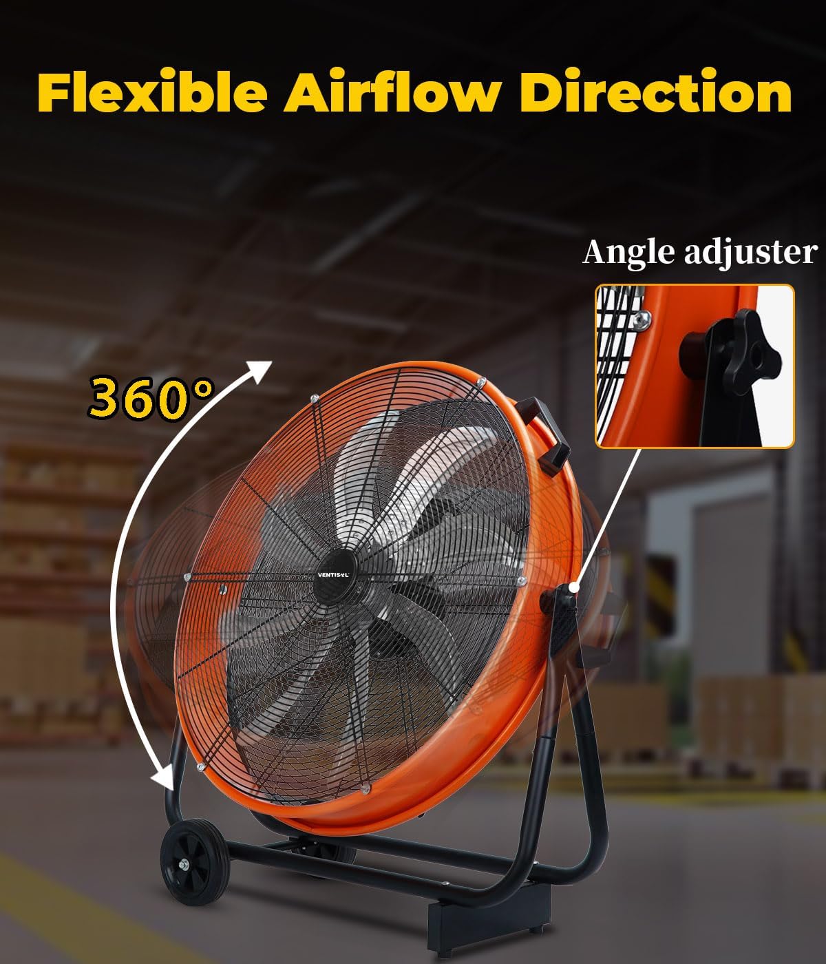 VENTISOL 24 Inch Industrial Floor Drum Fan, 9500 CFM Heavy Duty Floor Fan with 8 Blades, 3-Speed High Velocity Shop Fan, Metal Fans for Warehouse, Patios, Garage