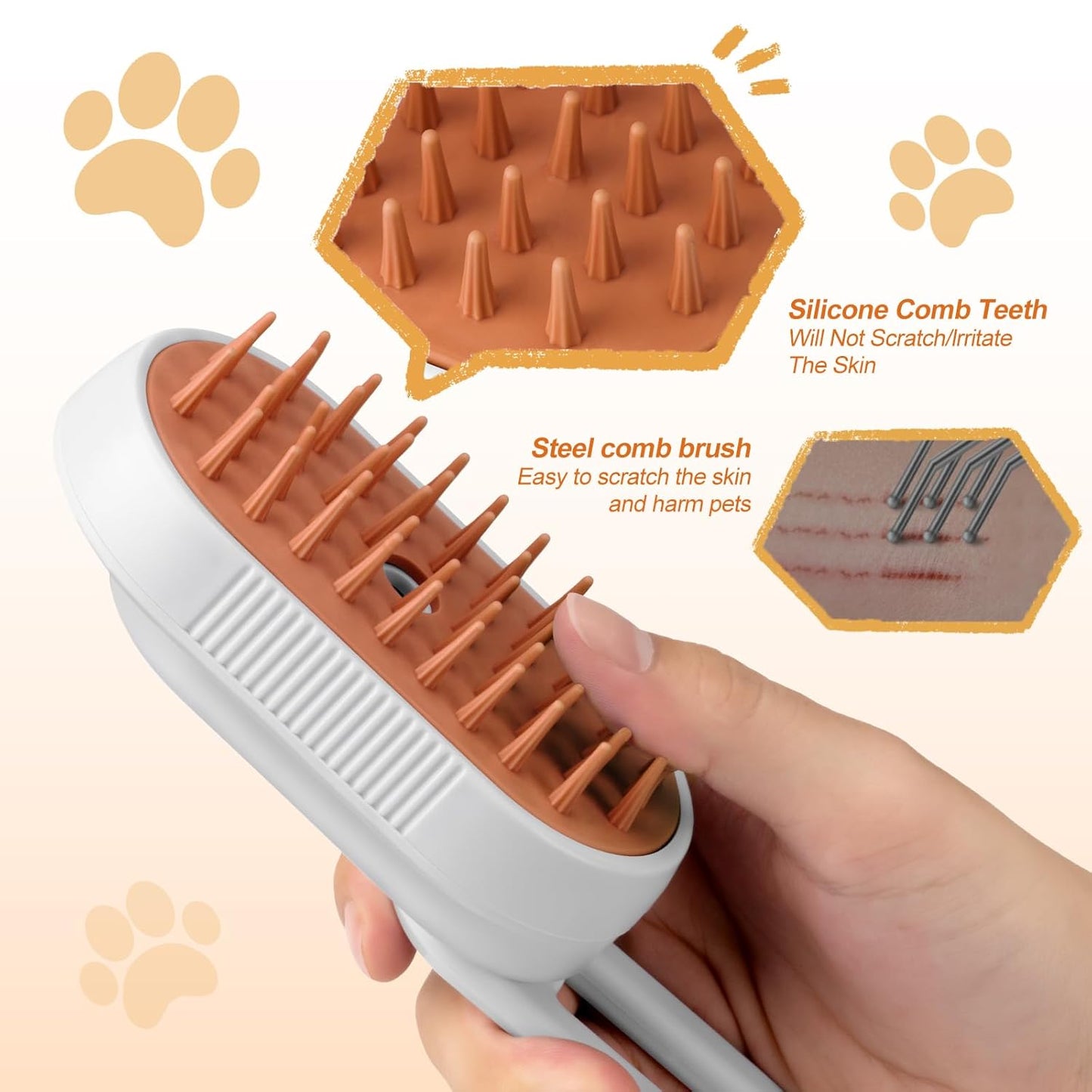 Steam Brush for Cat & Dog – 3-in-1 Spritz Pet Spray Hair Removal Comb for Grooming & Shedding Steam – Water Brush for Long & Short Haired Pets– Includes Two Bottles Waterless Shampoo