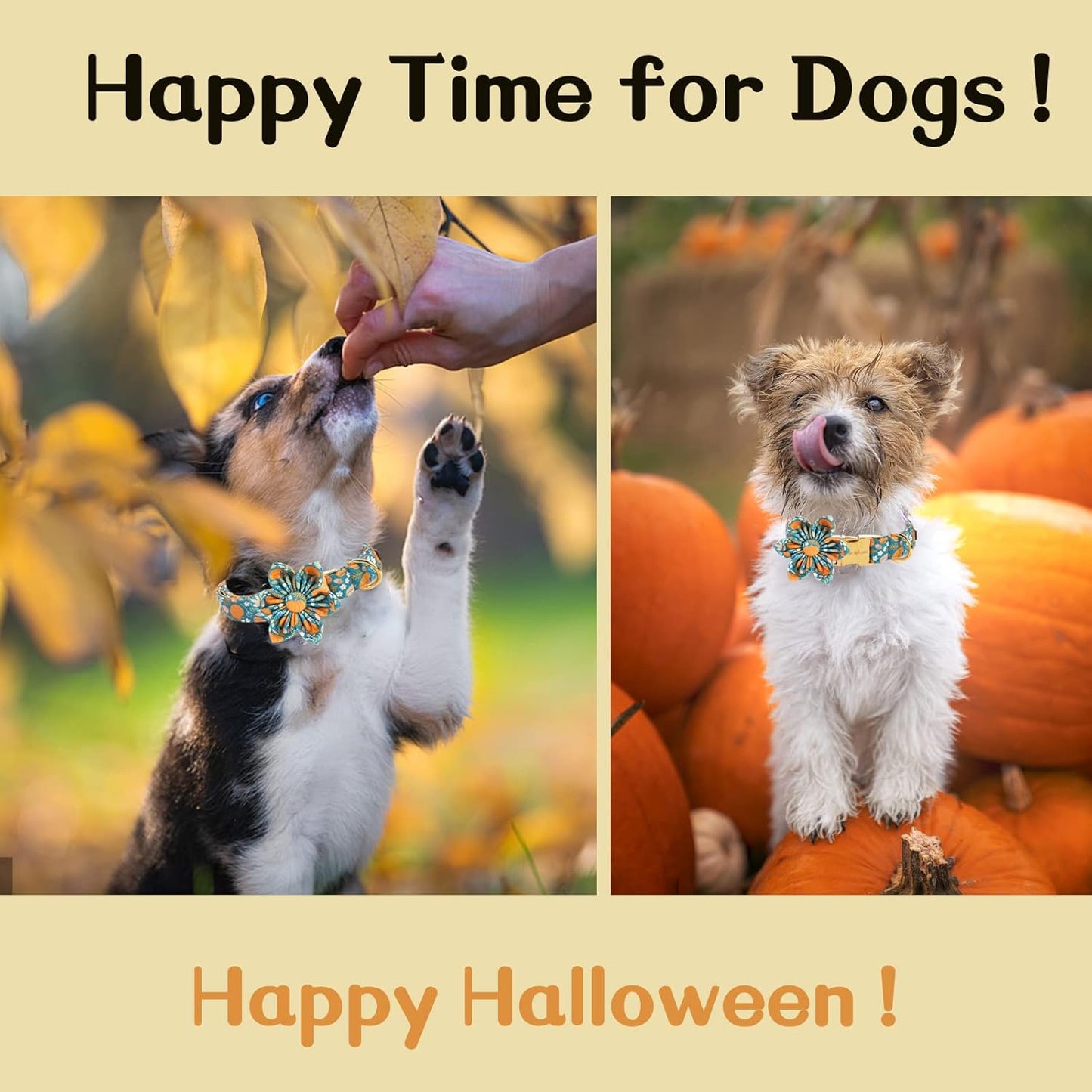 Unique style paws Halloween Dog Collar with Flower Tie Pumpkin Cotton Collar Adjustable Puppy Collar for Small Medium Large Dogs-S