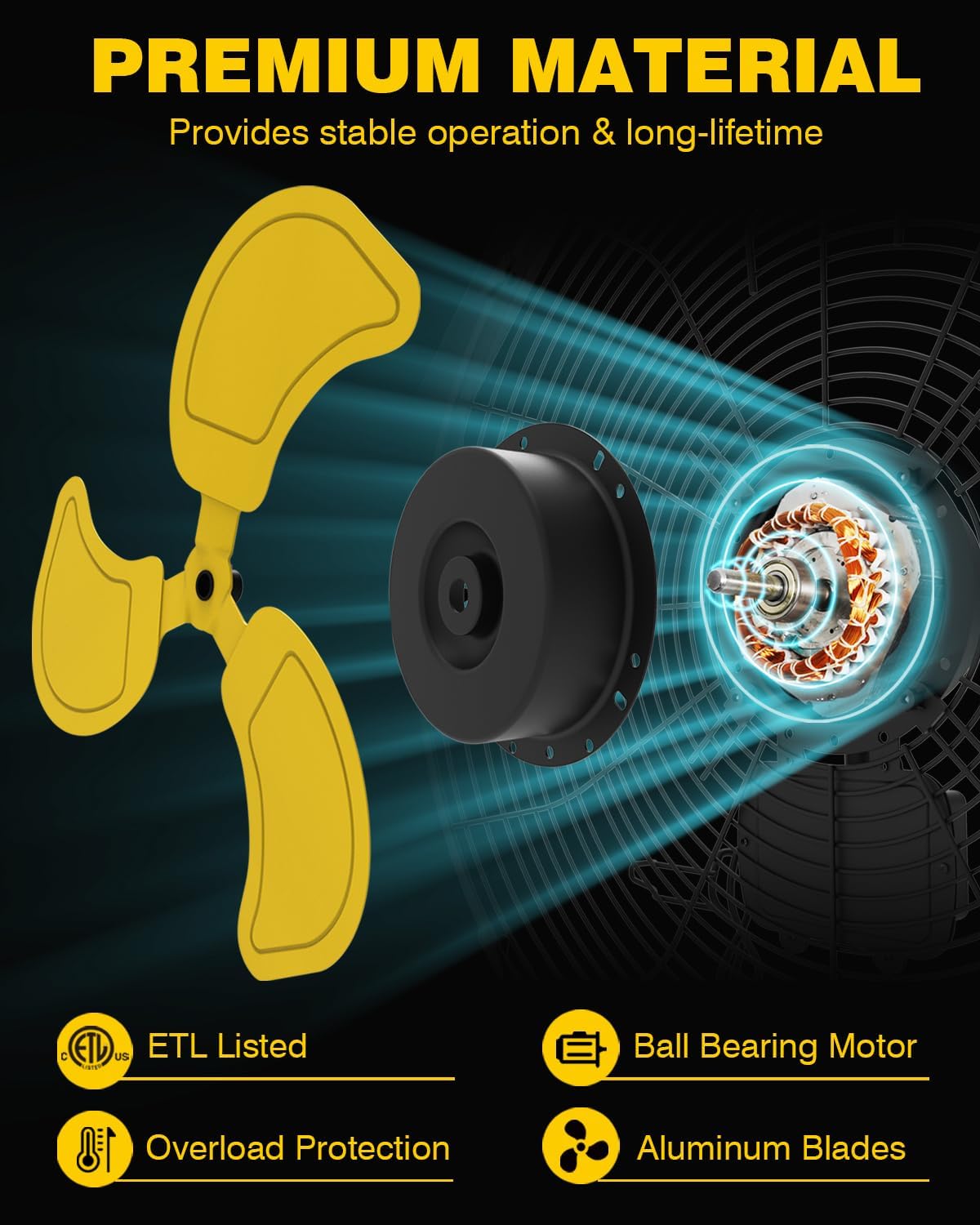 VENTISOL 20 Inch Waterproof Wall Mount Fan, High Velocity 3-Speeds 4650 CFM Heavy Duty for Home, Workshop, Industrial, Barn, Greenhouse, ETL Listed