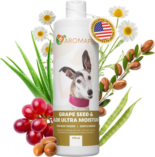 Grape Seed & Aloe Ultra Moisture for Thin Skin Dog Shampoo - Deodorizing Dog Shampoo with Chamomile - Great for Greyhound & Sensitive Skin - Gentle, Hypoallergenic – Gentle Breeze Formula