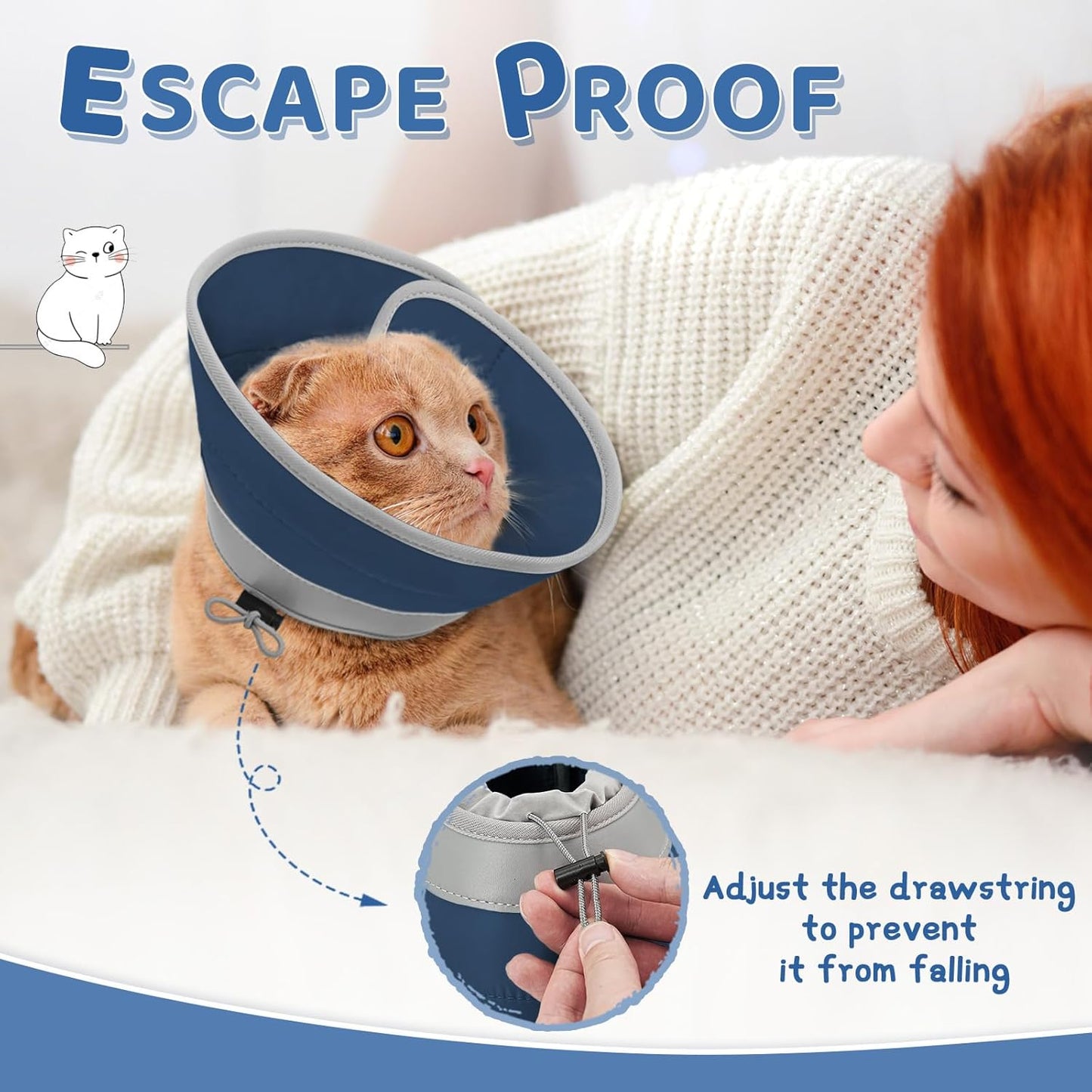 Cat Cone Collar Soft to Stop Licking, Adjustable, Foldable Lightweight Kitten Cones After Surgery Recovery for Cats & Kittens, Cat Cone Alternative (Solid Blue, L)