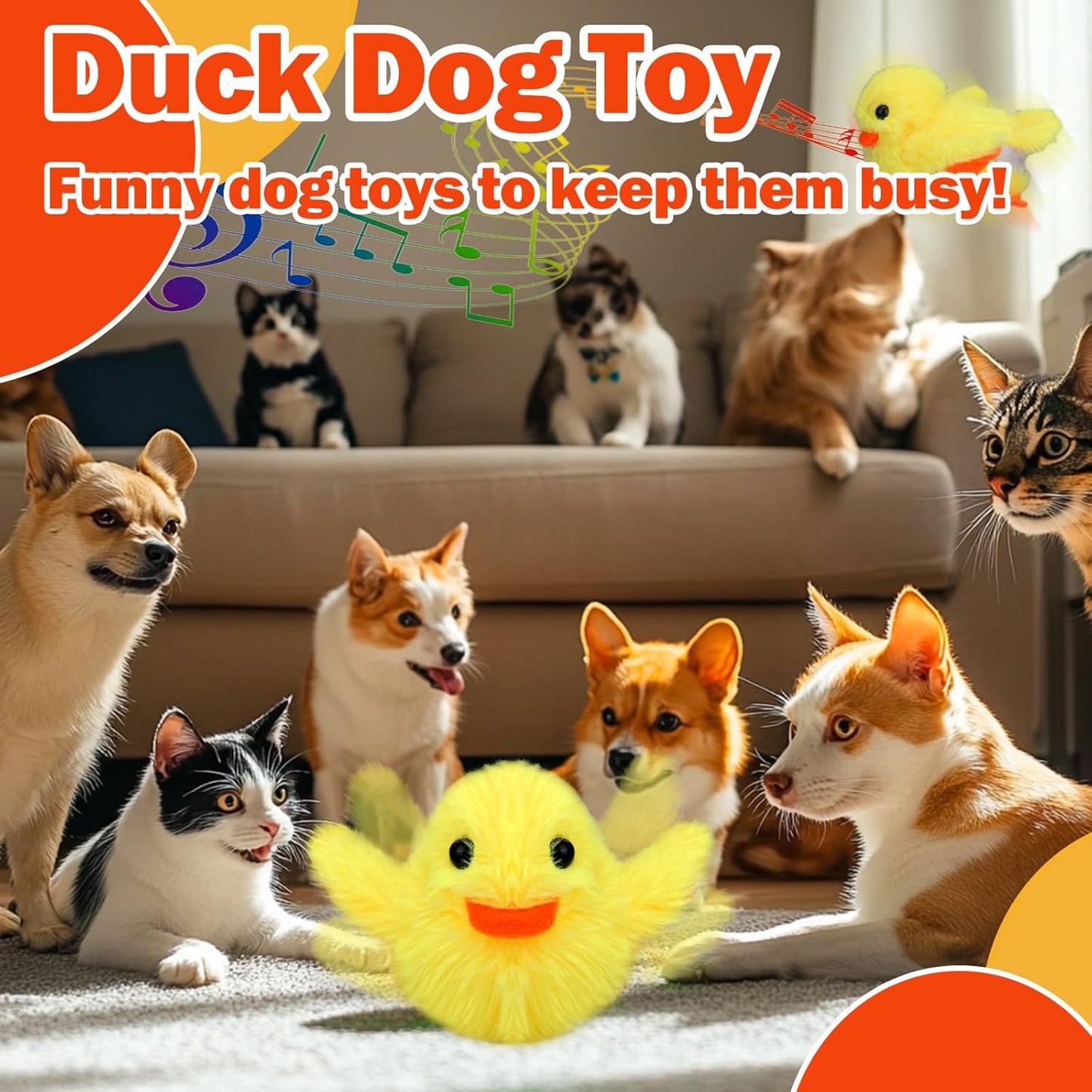 Mity Rain Interactive Duck Dog Toys - Touch Activated, Squeaky, Enrichment for Small/Medium/Puppy Dogs