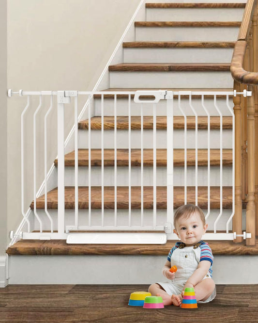 Mom's Choice GROWNSY Baby Gate, 29.5"-53" Auto-Close Dog Gate for Stairs & Doorways, Pressure-Mounted Easy Install Baby Gate - No Drill, Anti-Trip, Walk Through, Safe & Durable