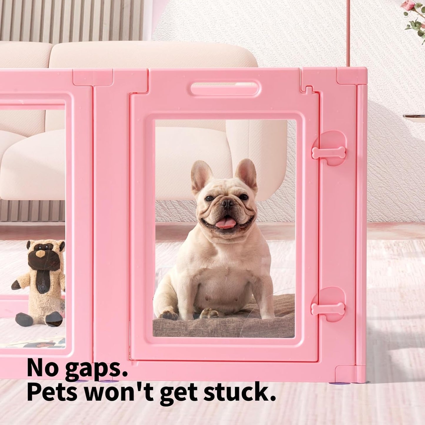DIY Clear Acrylic Dog Playpen House,Quick Easy Assembly and Disassembly,Strong Floor Suction,Indoor and Outdoor Use,Easy Cleansing Puppy Fence (Sakura Pink, 23.6" H, 10PCS)