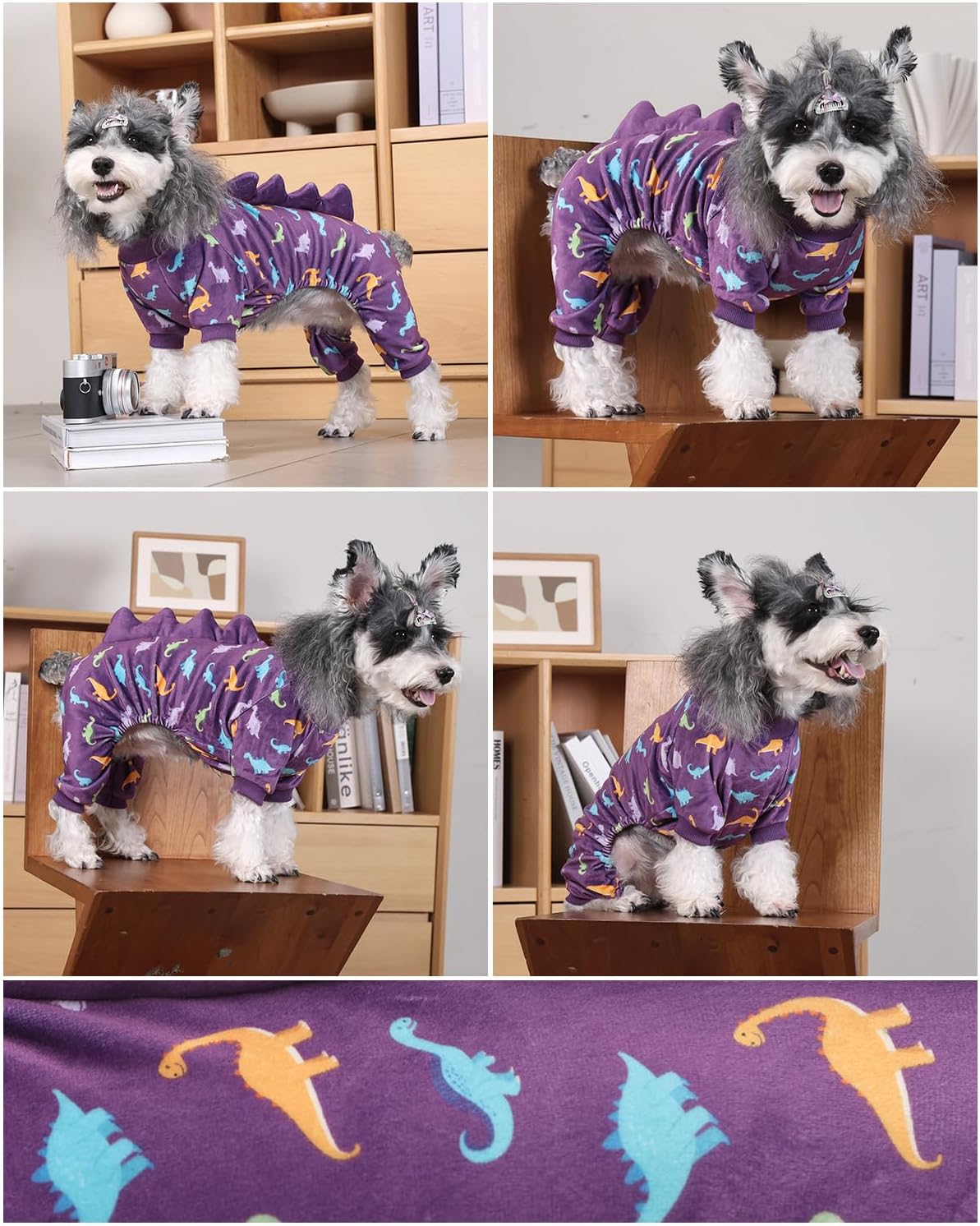 CuteBone Dinosaur Costume Dog Pajamas, Stretchy Spandex Crystal Velvet Sleepwear Coat for Small Dogs, Soft & Warm Pet Outfit Clothes for Cold Weather, Cozy Pullover Design COSP04S