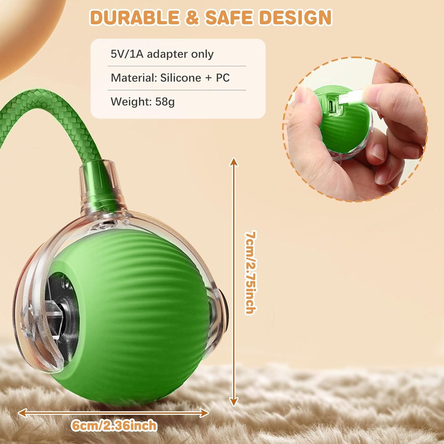 Interactive Cat Toys for Indoor Cats, Rechargeable 360° Automatic Moving Cat Toy for Bored Indoor Adult Cats, 2025 Upgraded Chase Motion Activated Kitten Toys - Green