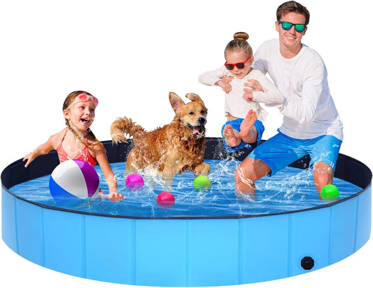 Foldable Dog Pool - 71" x 12" Anti-Slip Portable Dog Swimming Pool, Hard Plastic Collapsible Kiddie Pool for Outdoor and Indoor for Pets Dogs Cats and Kids