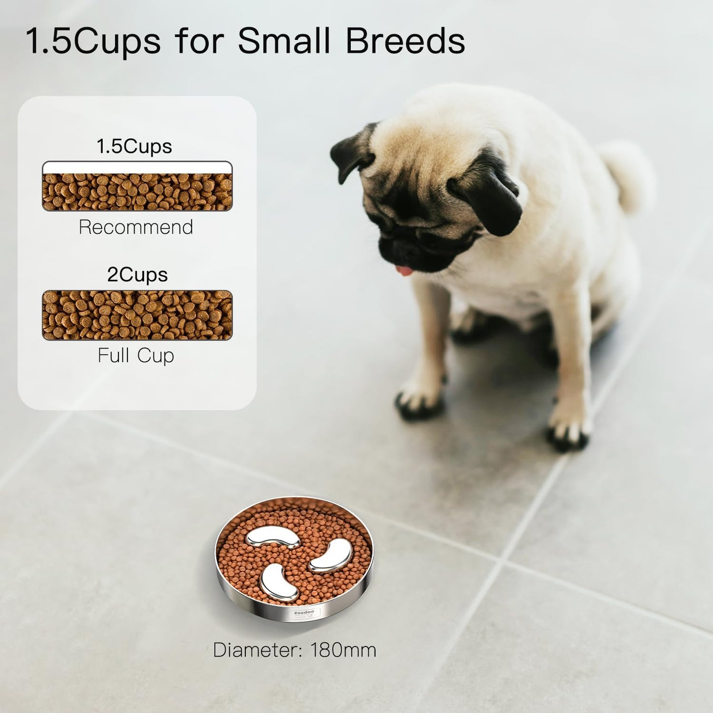 Slow Feeder Dog Bowl, 1Cups Stainless Steel Maze Bowl for Small Breeds, Non-Slip Base, Double Wall Food Grade Metal Dog Dish to Slow Eating