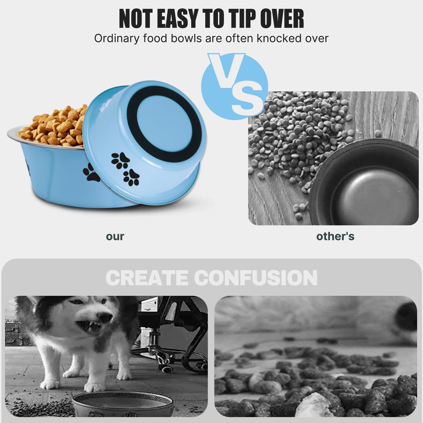 Stainless Steel Dog Bowls, Nonslip Rubber Bottom No Spill Proof Skid Metal Insulated Dog Bowls for Large Medium Small Breed Dogs (Blue, 8.5 Cups/71 OZ)