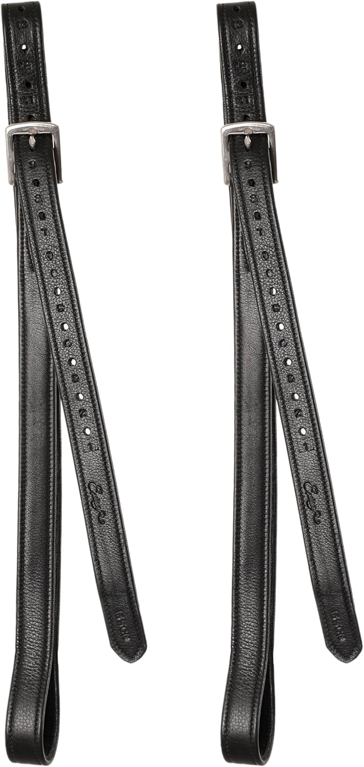 Exion FlexiStrong Stirrup Leathers for English Saddles – 1" Premium Calfskin with Nylon Core – Numbered Holes, Stainless Steel Buckles – Black/Brown – Horse Riding Gear (48"/120cm to 62"/155cm)