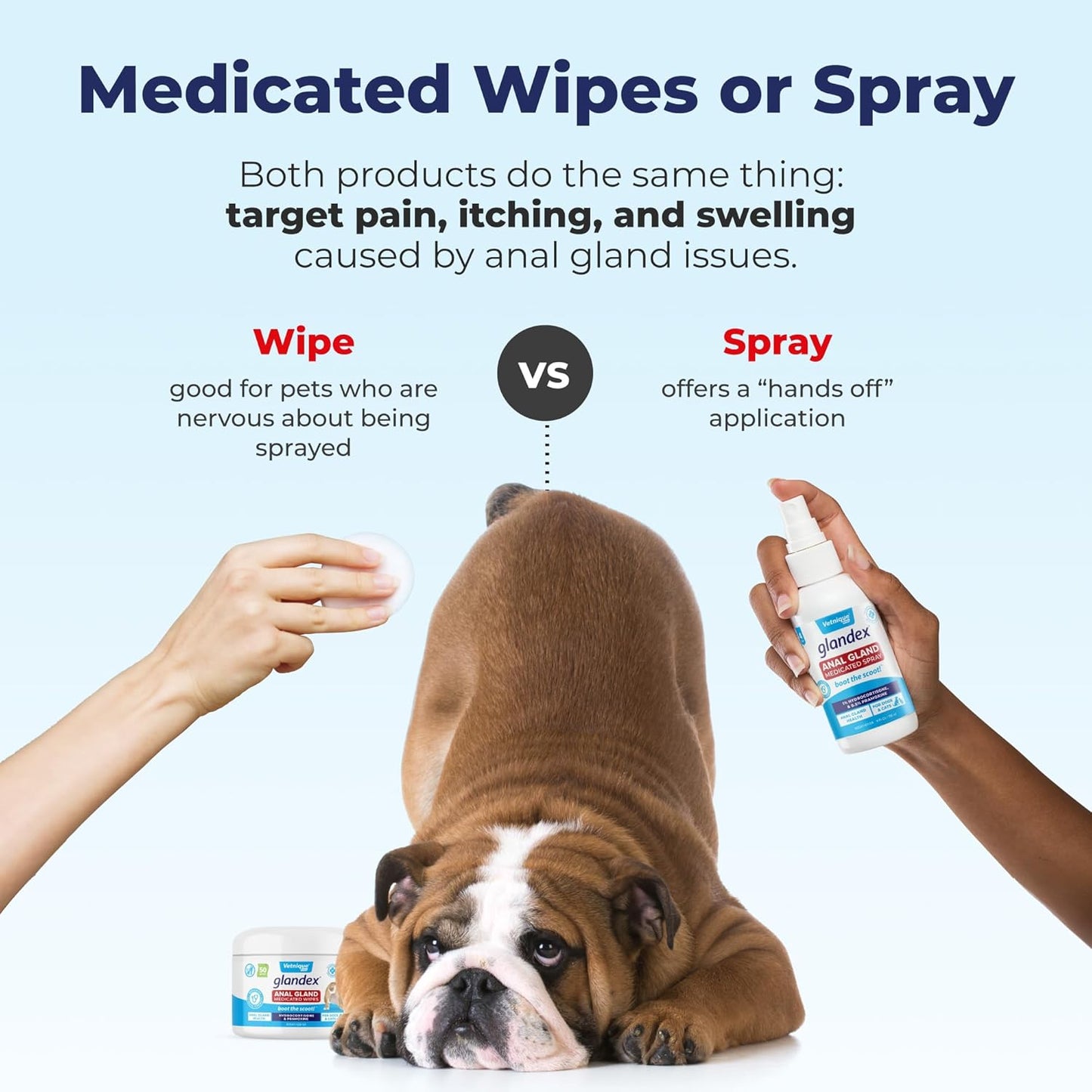 Vetnique Glandex Medicated Dog Butt Wipes or Spray for Dog Scooting - Topical Anti Itch Skin Relief for Soothing Inflamed Anal Glands in Dogs & Cats - Fast Acting Formula (4oz Spray)