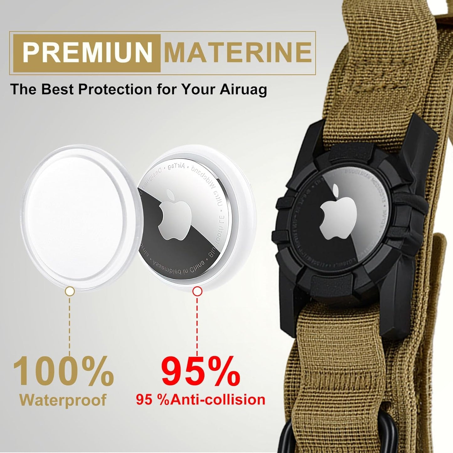 Tactical AirTag Dog Collar Leash Set - Heavy Duty, Adjustable GPS Collar Compatible with Apple AirTag, with Holder & Control Handle for Medium/Large Dogs [Brown, XL]