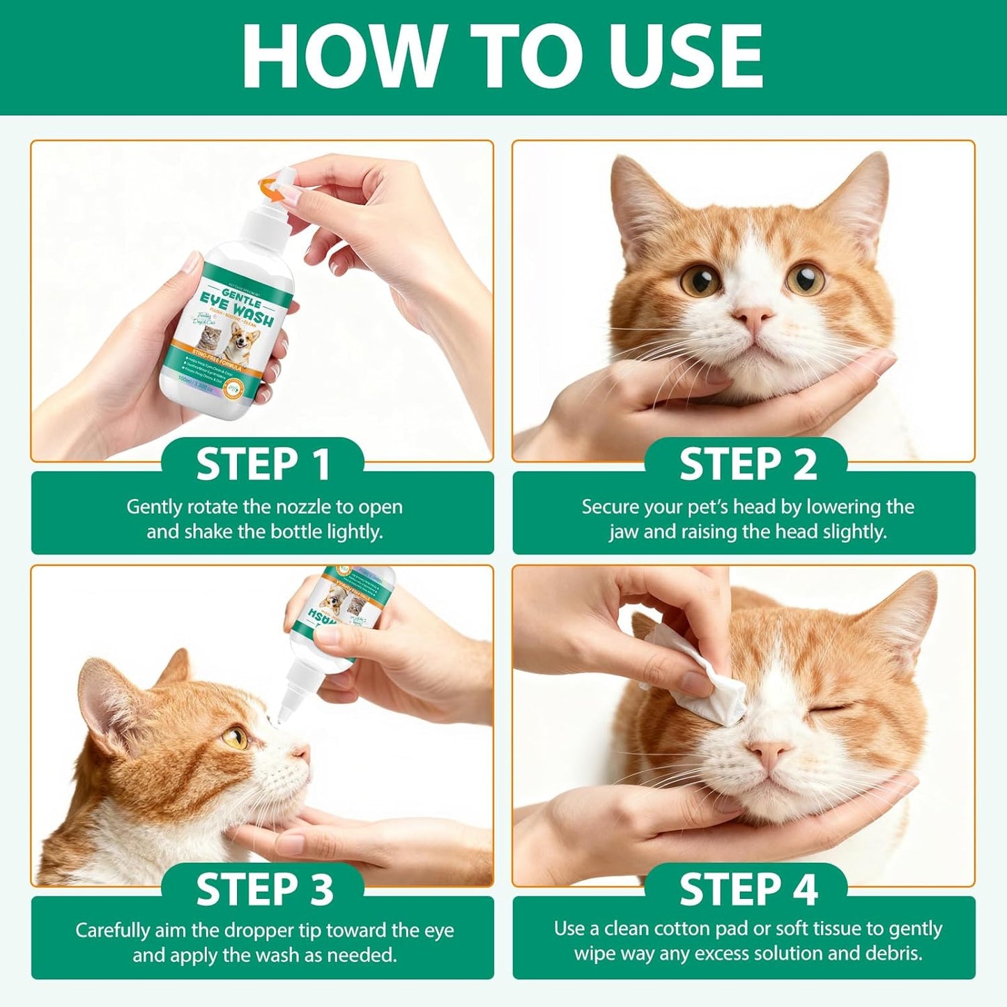 Pet Eye Drops for Dogs & Cats - Gentle Cat Eye Drops for Itchy, Watery Eyes - Safe Eye Wash Solution for Puppies & Kittens - 3.38 oz