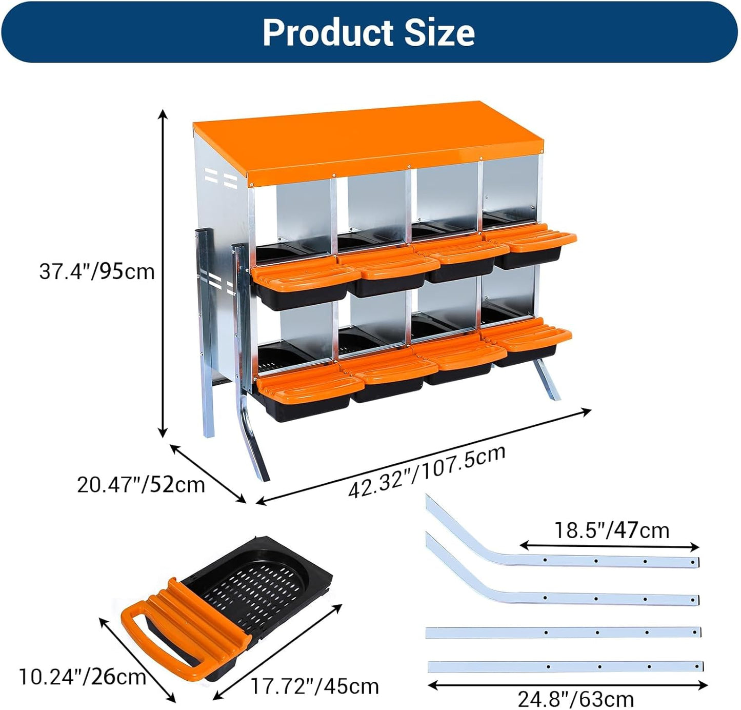 Chicken Nesting Box, 8 Hole 2 Layer Hen Nest Boxes with Legs, Roll Away Eggs Laying Boxes,Cleanable Pull Out Hen Roosting Boxes
