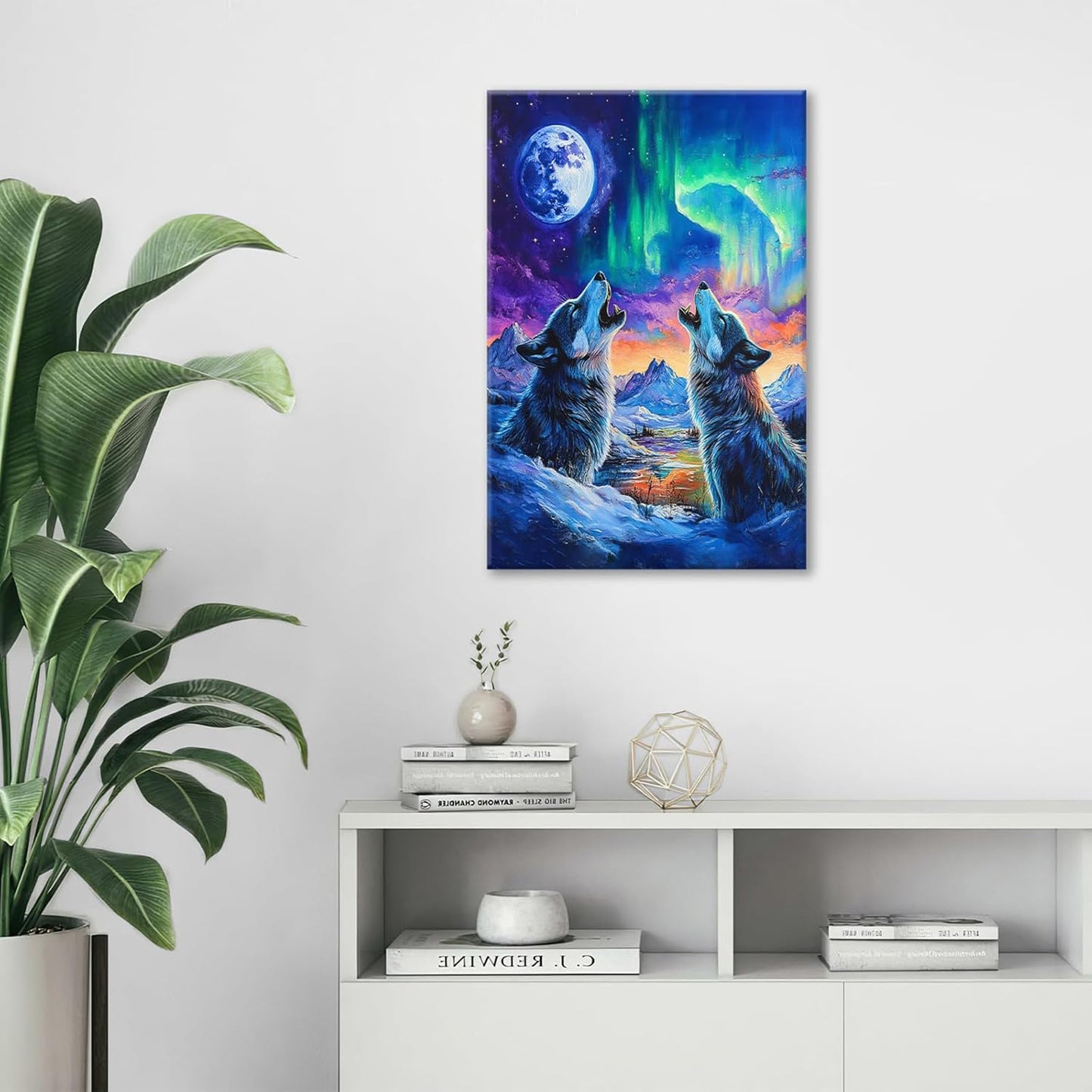 Wolf Wall Art Wolves Canvas Wall Decor Prints Framed Painting Aurora Pictures Gifts Artwork for Bathroom Bedroom Living Dining 16"x24"