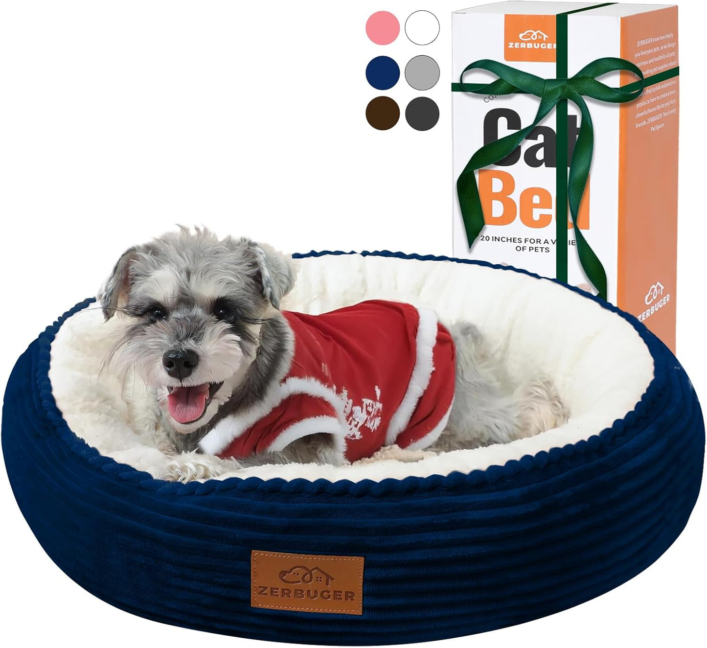 23in Round Cat Dog Bed for Large Medium Small Dogs Cats, Machine Washable Sleeping Sofa, Non-Slip Bottom Breathable Soft Calming Pet Cuddler for Indoor/Outdoor/Car/Cage, Navy Blue