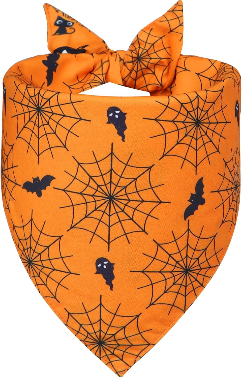 Halloween Dog Bandana for Large Dogs - Reversible Orange Jack-o-Lantern & Spiderweb Print Scarf - Soft & Quick-Dry for Costume Parties