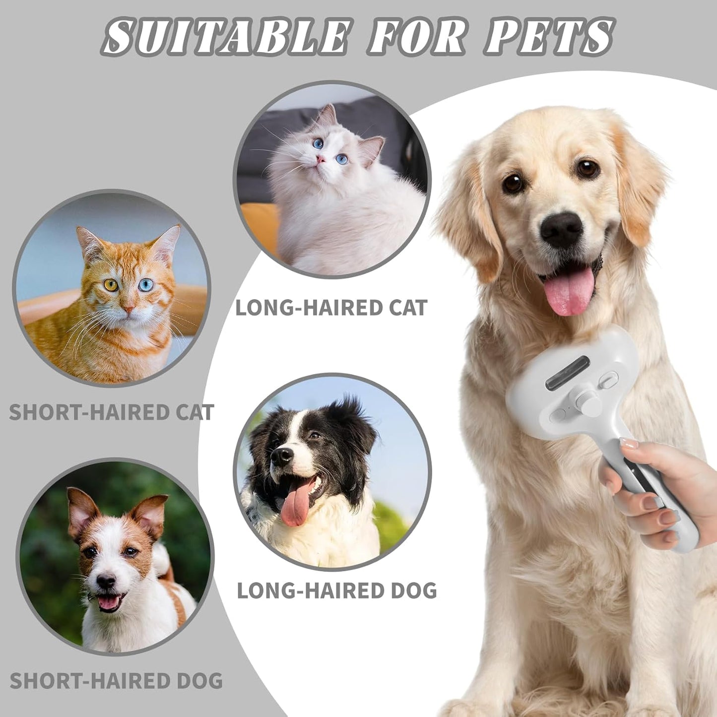 Cat Steam Brush, 3 in 1 Cat Brush for Shedding & Grooming, Water Brush for Cats Dogs, Pet Hair Removal Comb for Long Short Haired Small Animal, Self Cleaning Slicker Brush with Release Button