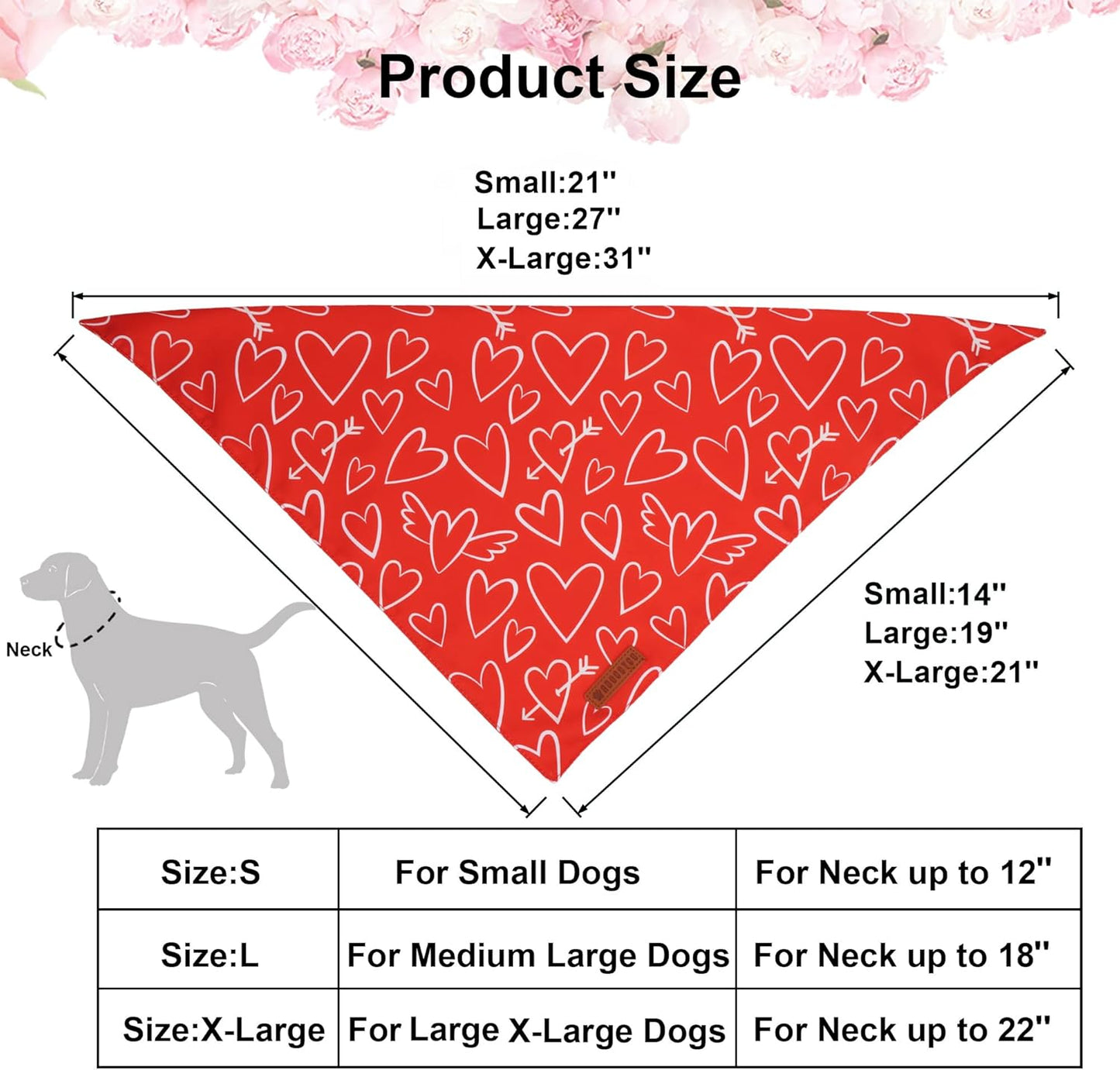 ADOGGYGO Valentine Dog Bandanas, Red Pink Heart Pet Scarf, Multi Size Offered, White Red Valentine Bandana for Medium Large Dogs (Large)