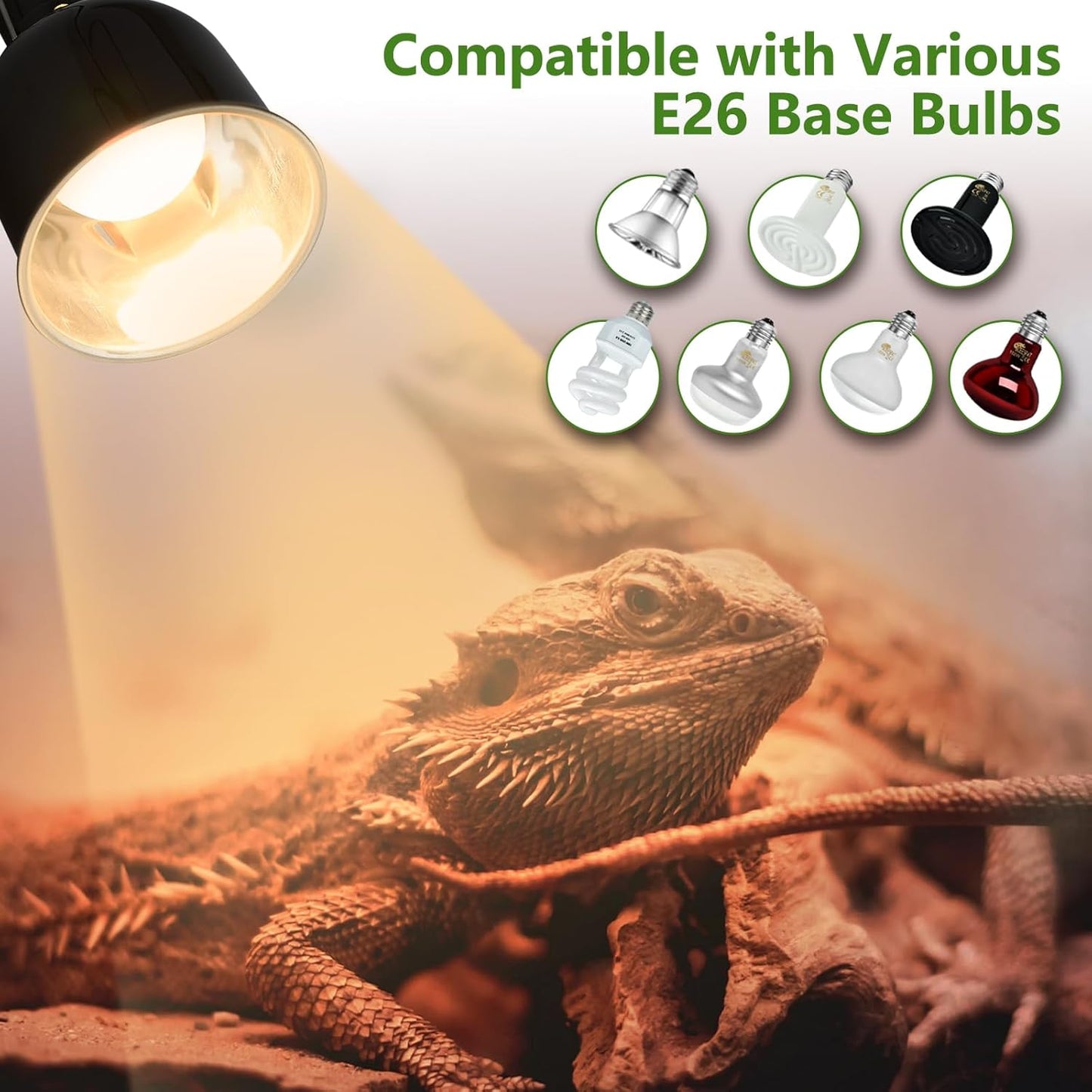 Reptile Light Fixture 5.5 inch Deep Dome with Switch, Optical Reflecting Cover for UVB/UVA Basking Bulbs & Ceramic Heat Emitters