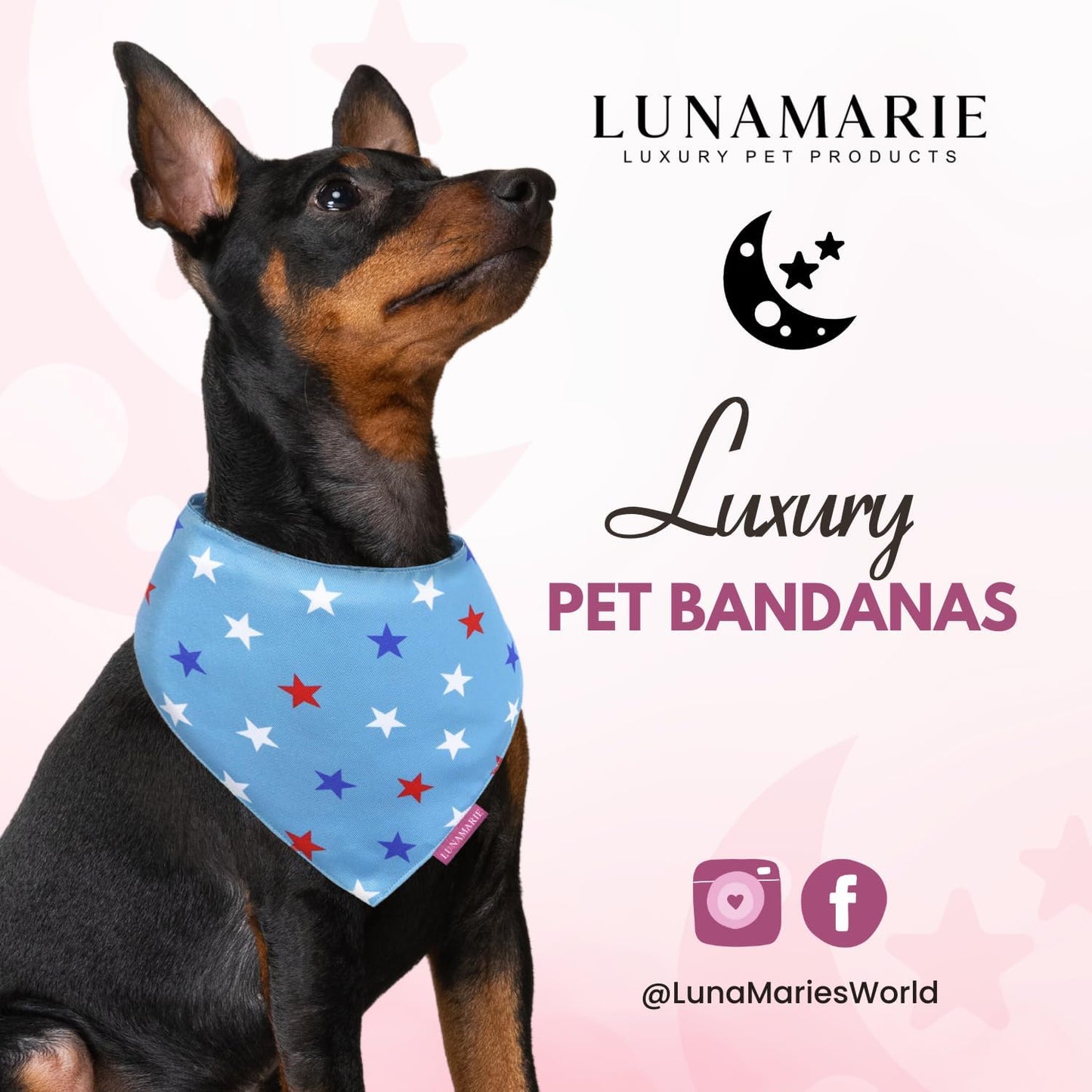 LunaMarie - Luxury Pet Birthday Bandanas -Premium & Silky Poly Fabric | 100% Handmade | Custom Shape Dual Layered (Liberty, Large)