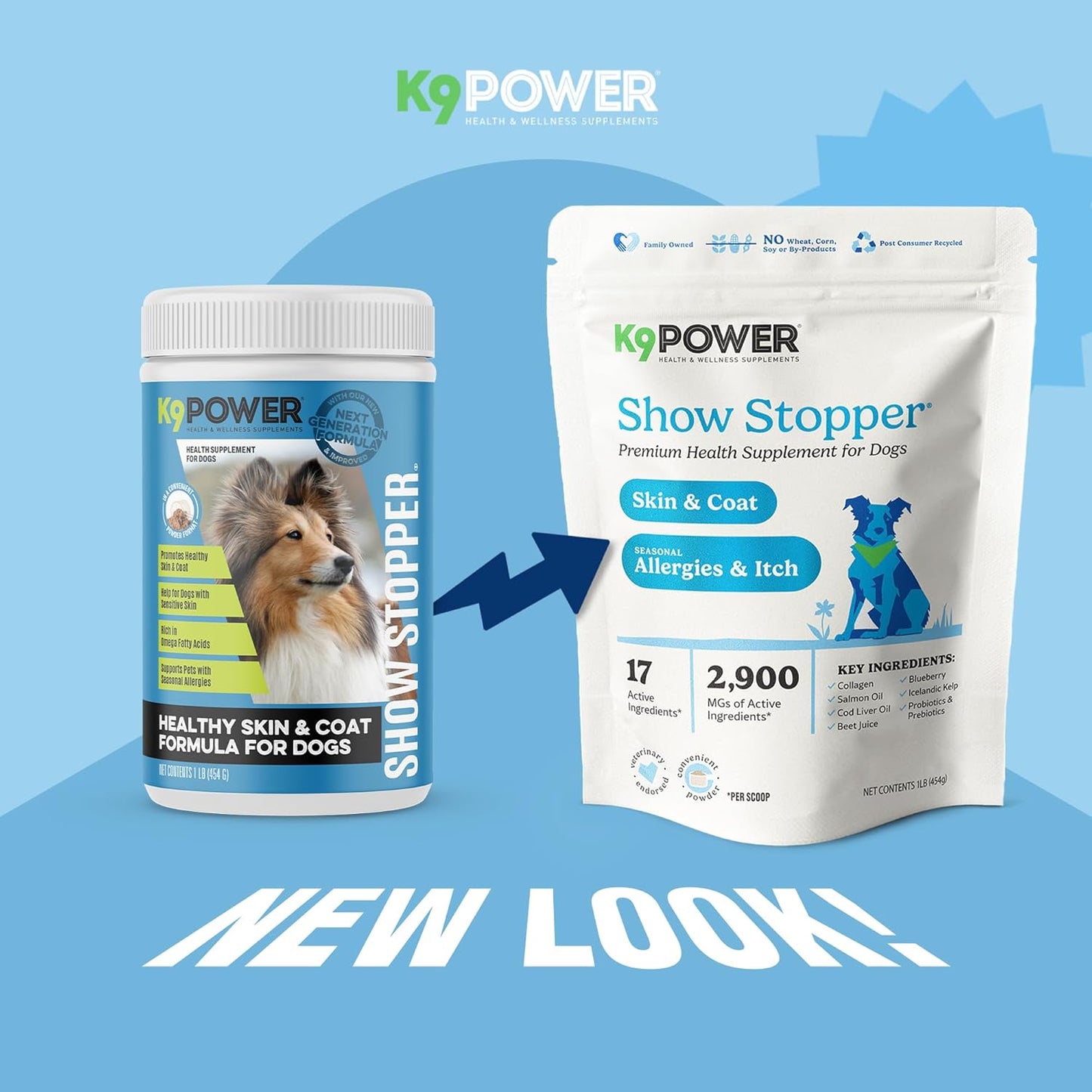 K9 Power Show Stopper for Dogs 1lb – Boosts Coat Shine & Promotes Healthy Skin Tone - Strengthens Immune System - Enhances Digestive Health