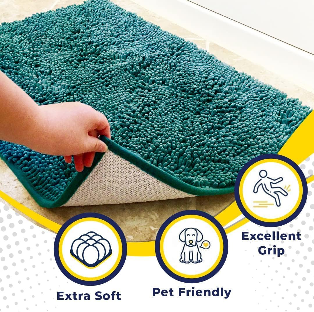 Muddy Mat® Shown on TV – Super Absorbent Door Mat Indoor, Microfiber Quick Dry Chenille Entryway Rug, Non-Slip Front Door Mat, Indoor Mats for Entryway, Machine Washable Pet Rug, Teal 24"x36"