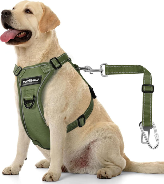 Dog Seat Belt Harness for Car, Dog Car Harness Adjustable Mesh Breathable & Dogs Seatbelt Safety Tether with Elastic Bungee for Small Medium Large Pets(Army Green, XL)