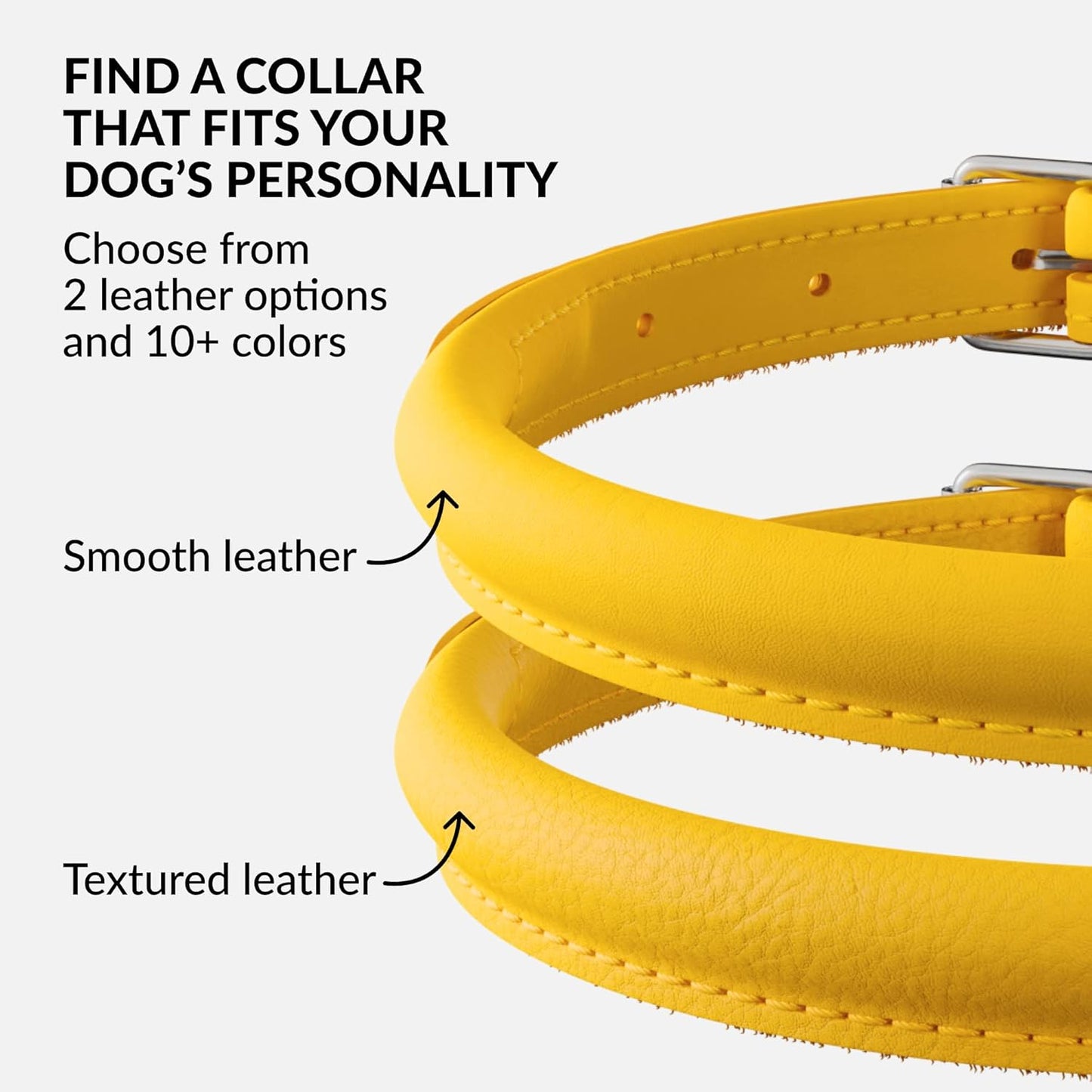 CollarDirect Rolled Leather Dog Collar, Soft Padded Round Puppy Collar, Handmade Genuine Leather Collar Dog Small Large Cat Collars 13 Colors (6 Inch, Yellow Smooth)
