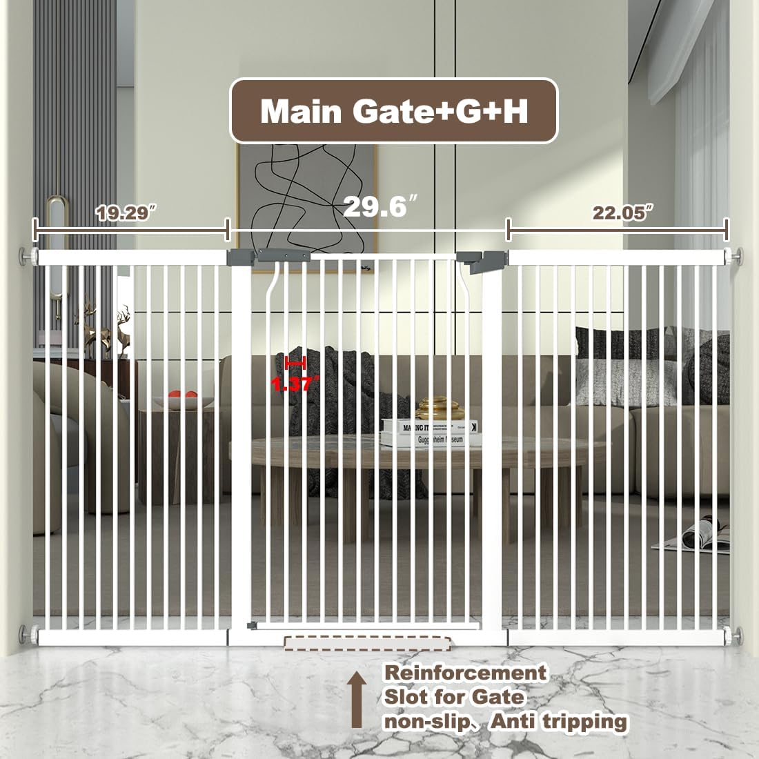 41" Extra Tall and Wide Baby Gate, 72.3-74" Wide Pet Cat Gate for Doorway, Extra Wide Pressure Mounted Child Door with Expansion Kit, Metal Safe Gate, Tall Dog Gate, White