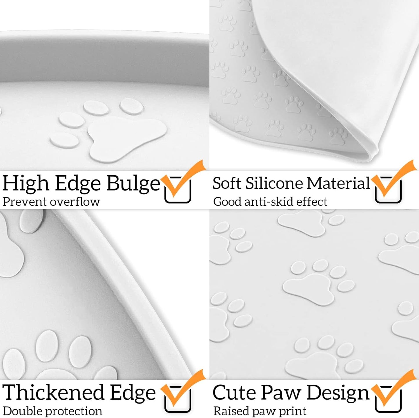 KPWACD Pet Placemat for Dog and Cat, Anti-Slip Waterproof Dogs Feeding Bowl Mat Prevent Food and Water Overflow, Silicone Puppy Dish Mats Suitable for Small Medium Big Pets, White, 24" * 16"