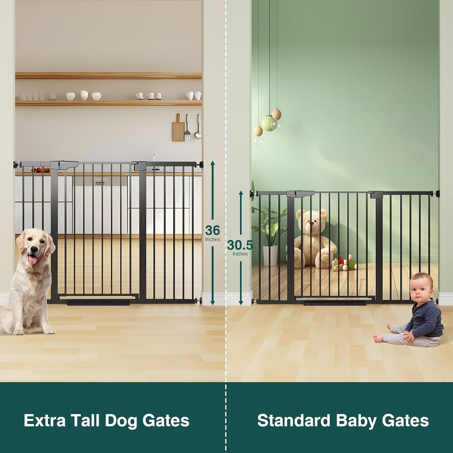 Cumbor 36" Extra Tall Baby Gate for Stairs, 29.7-54.2" Extra Wide Dog Gate for Doorways Hallways, Pressure Mounted Child Gate for Wide Opening, Auto Close Personal Safety for Babies and Pets, Black