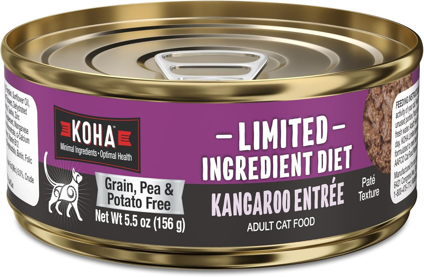 KOHA Limited Ingredient Diet Kangaroo Pate for Cats - Single Meat Cat Food for Sensitive Stomachs - Pate Kangaroo Cat Food with No Fillers, 5.5 oz - Trial Pack (3 Cans)