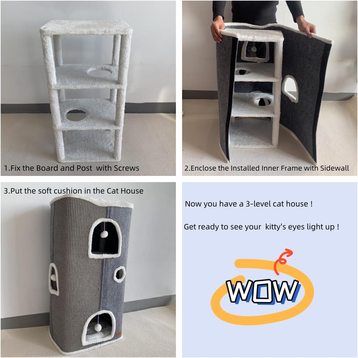 4-Level Cat House for Indoor Cats,Covered Cat Beds and Furniture with Scratch Pad,Hideaway Cave &Cushions,Modern Cat Tower Condo for Multi Small Pet and Large Cats Green