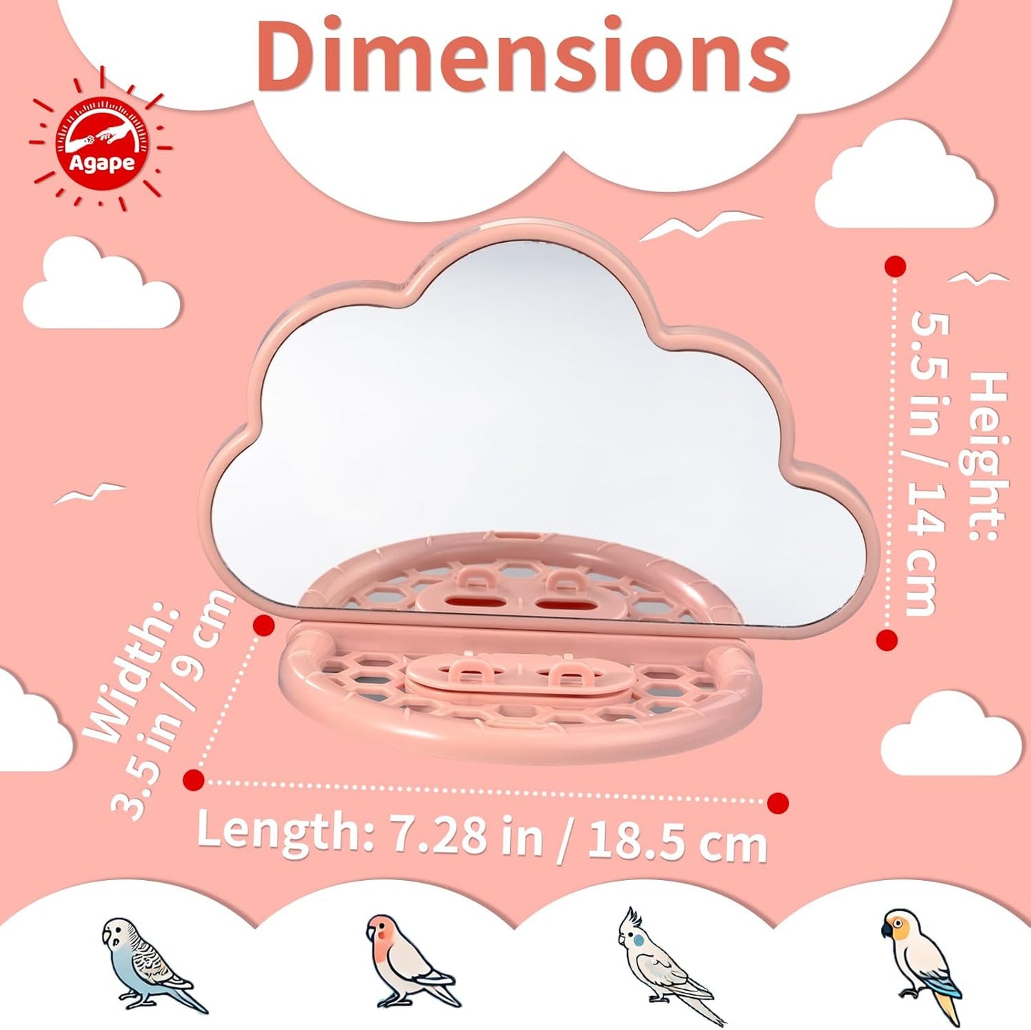 Agape Bird Mirror for Cage， Bird Toys with Perch and Slow Feeder to Expend Energy, Small Parrot Swing, Interactive Toys for Cockatiel, Lovebird, Parakeet, Conure, Finch, and Budgies