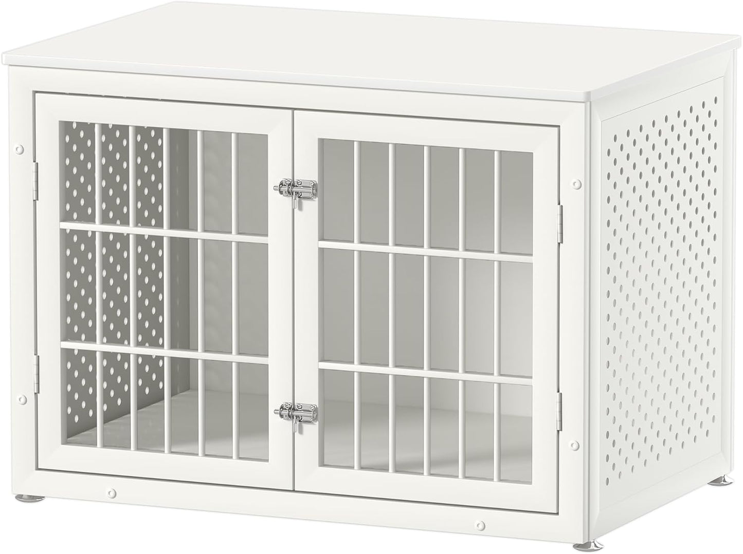 38" Heavy Duty Dog Crate Furniture for Large and Medium Dogs,Wooden Metal Kennel for High Anxiety Dogs, Chew Proof Pet Cage Indoor, Decorative Dog Kennel End Table, White