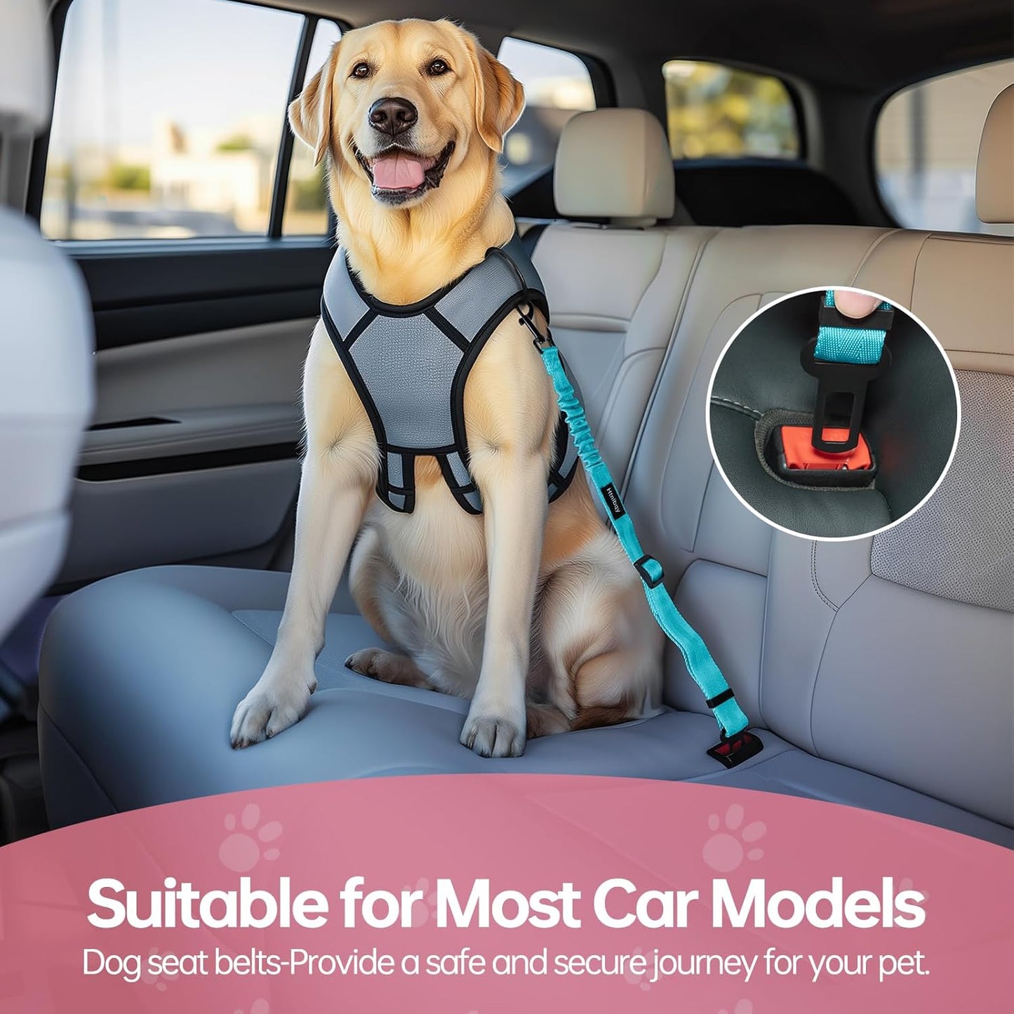 3 Pack Thickened Adjustable Dog Car Harness, Retractable Dog Car Harness Adjustable Dog Seat Belt for Car, Dog Car Leash Made of Thickened Nylon Material and Reinforced Metal Hook, Light Blue