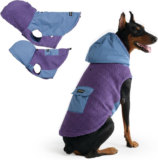 Spark Paws Reversible Dog Sweater, Sherpa Jacket Vest with Warm Fleece Lining, Warm Coat for Winter, Suitable for Small Medium, Large, XL XXL Dogs - Purple and Navy Blue - 4XL