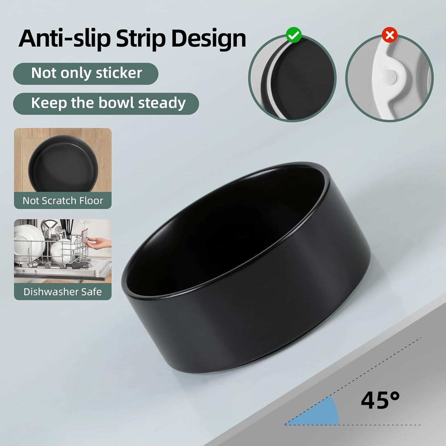 Ceramic Raised Double Bowls Set with Stand, 2 Heights Elevated, Food & Water Bowls for Small Breed Dogs, Weighted Dog Dishes, Pet Bowl(6.1'',28.7oz, Black)