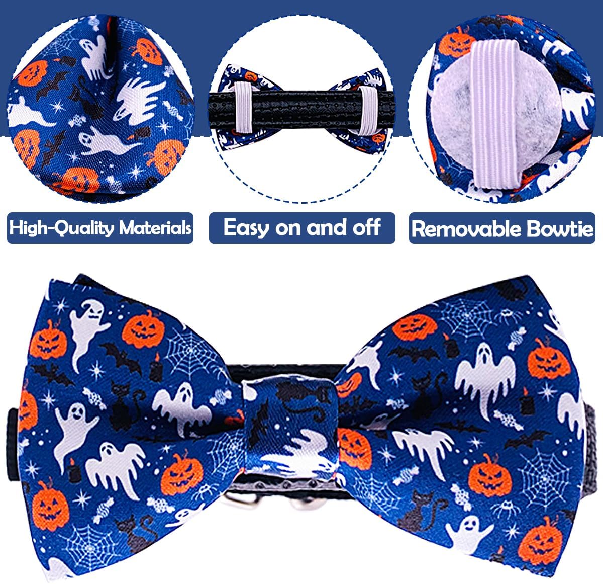 PET SHOW 10pcs Halloween Large Dog Bow Ties for Medium Big Detachable Dogs Bowties with Elastic Bands Attach to Collar Pet Grooming Collar Attachment Accessories