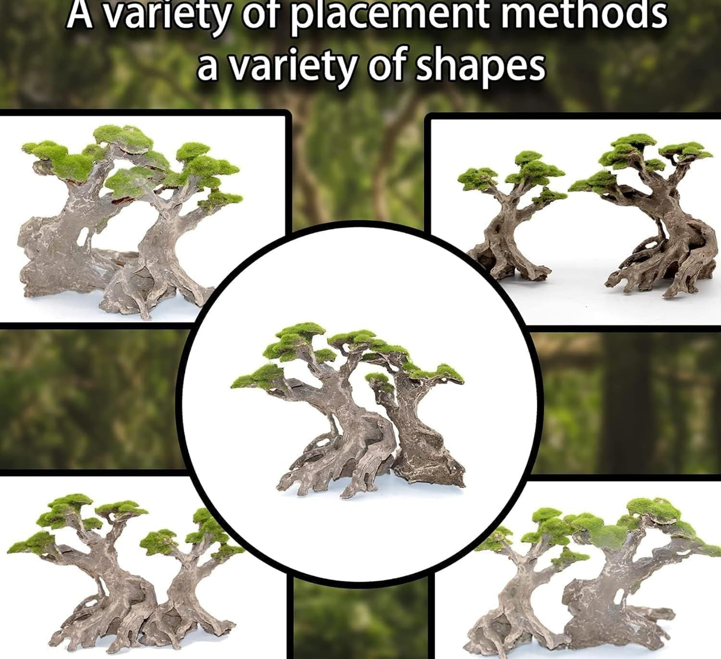 Novelsite Fish Tank Decor- Bonsai Trees with Faux Moss- Aquarium Rocks Aquascaping- Made of Sandstone, Goldfish Betta Fish Tank Decorations Hides Accessories