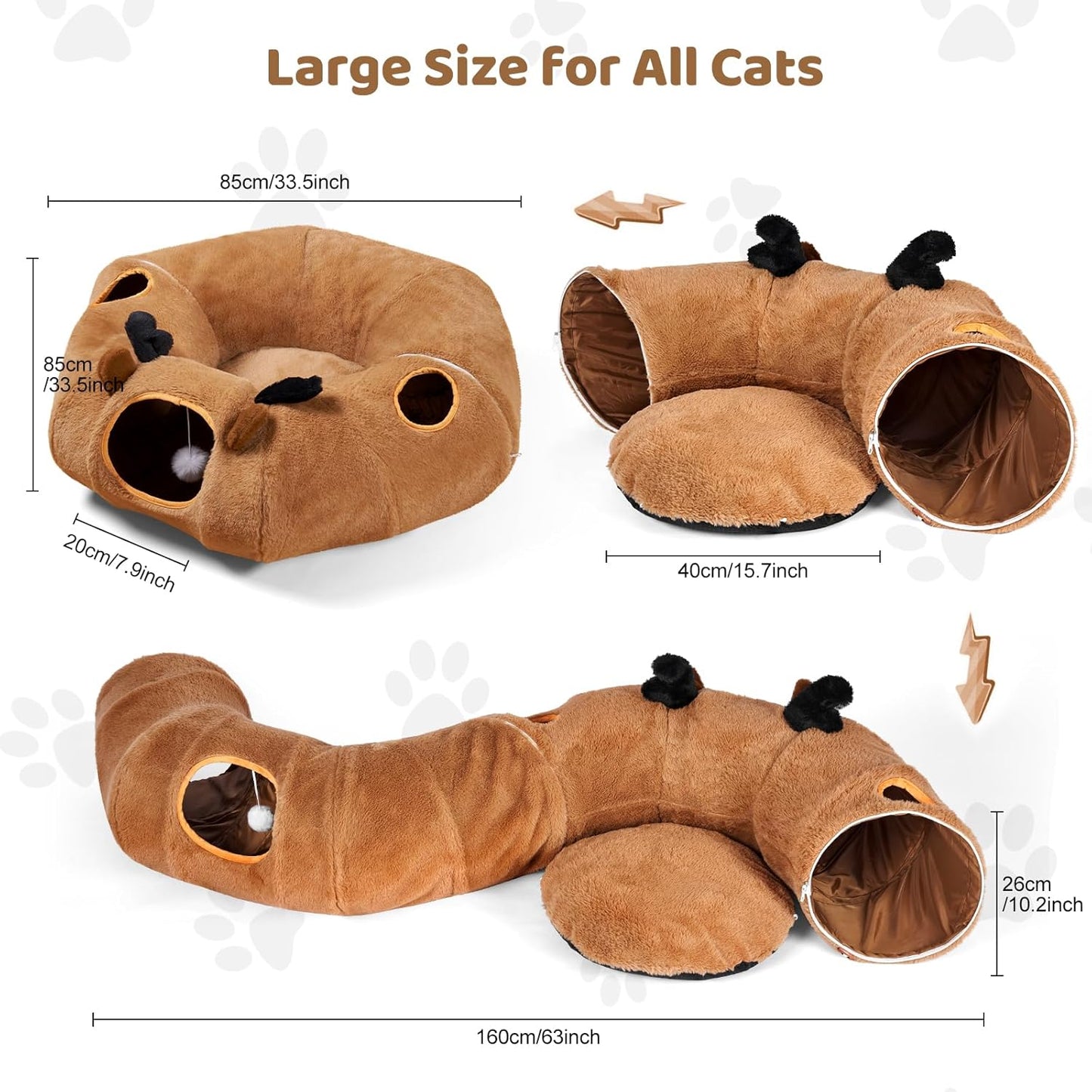 Odoland Reindeer Cat Tunnels Bed with 20 Kitten Toys for Indoor Cats, Plush Cats Couch Tunnel Bed - Kittens Cave Donut Tunnel - Detachable Soft Cat Bed and Variety Kitty Toy Set