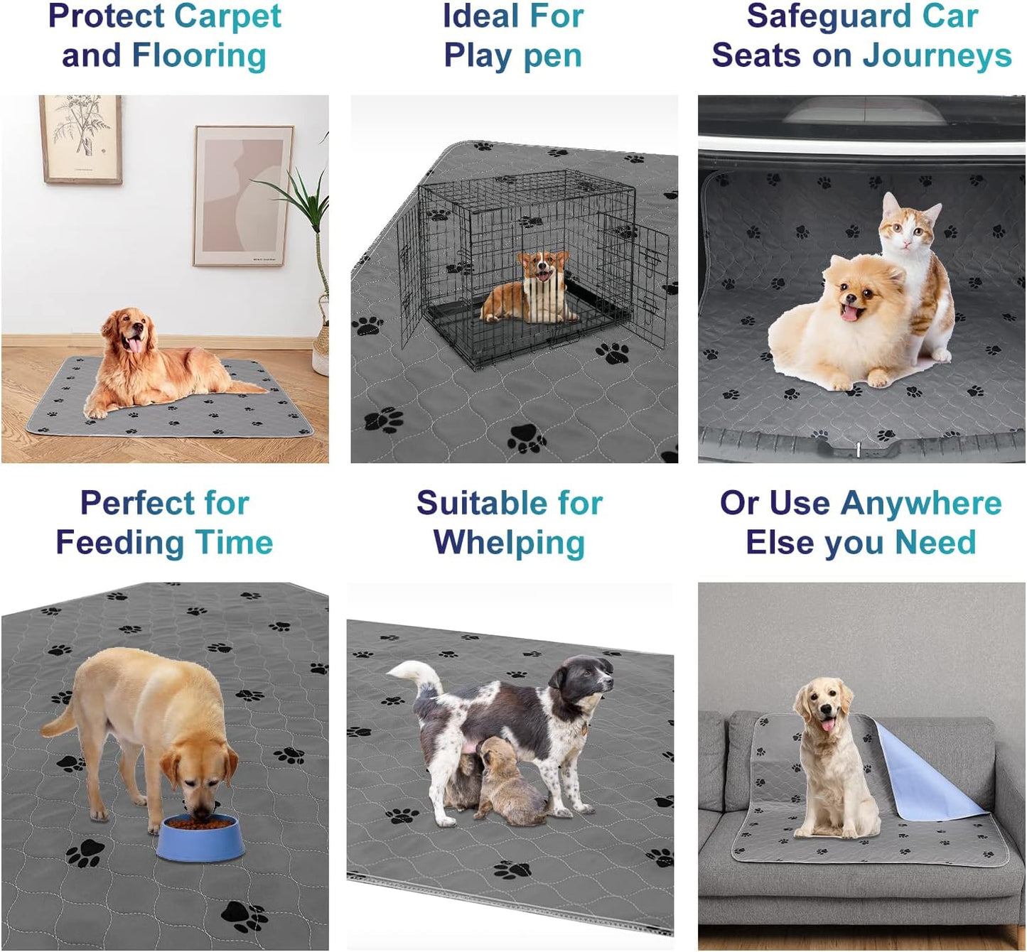 SincoPet Washable Pee Pads for Dogs + Free Puppy Grooming Gloves/Quilted, Fast Absorbing Machine Washable Dog Whelping Pad/Waterproof Puppy Training Pad/Housebreaking Absorption Pads