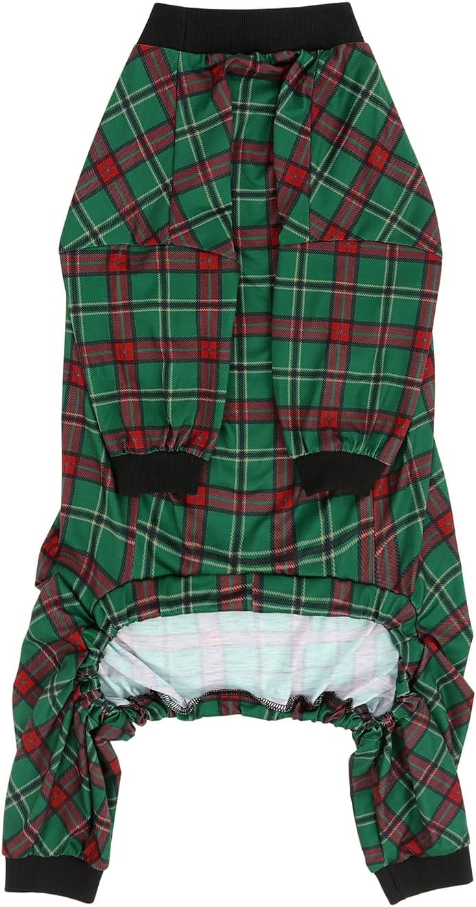 HDE Dog Pajamas One Piece Jammies Jumpsuit Pet Clothes Outfit Stretchy Lightweight Comfy Shirt Pjs for M-3XL Dogs Holiday Plaid - L
