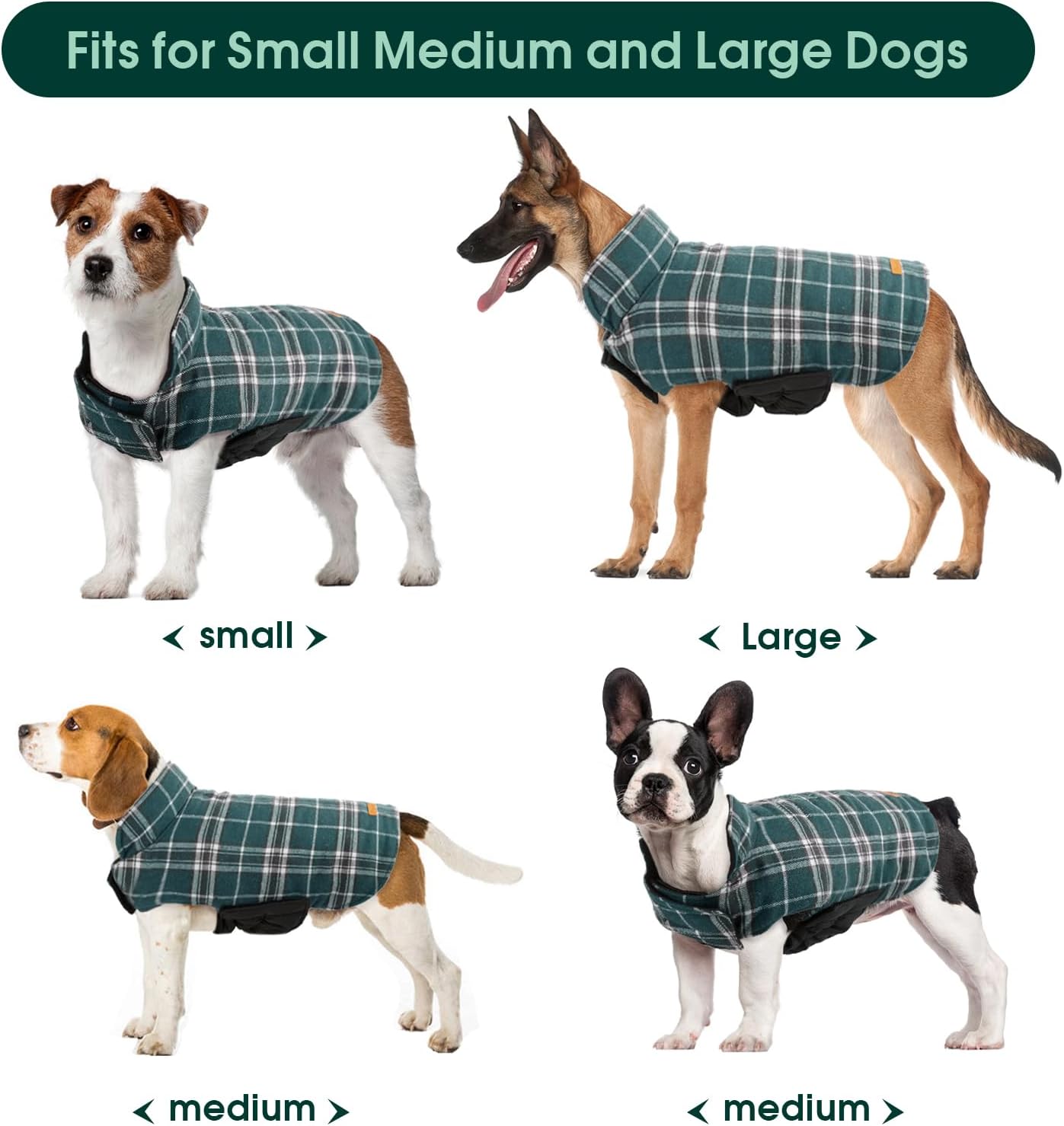 Kuoser Warm Dog Coat, Waterproof Dog Jacket for Extra Large Dogs, Adjustable Durable XL Doggie Winter Coat Reversible Cozy Puppy Cold Weather Apparel from Small to Large Breed, Green XL