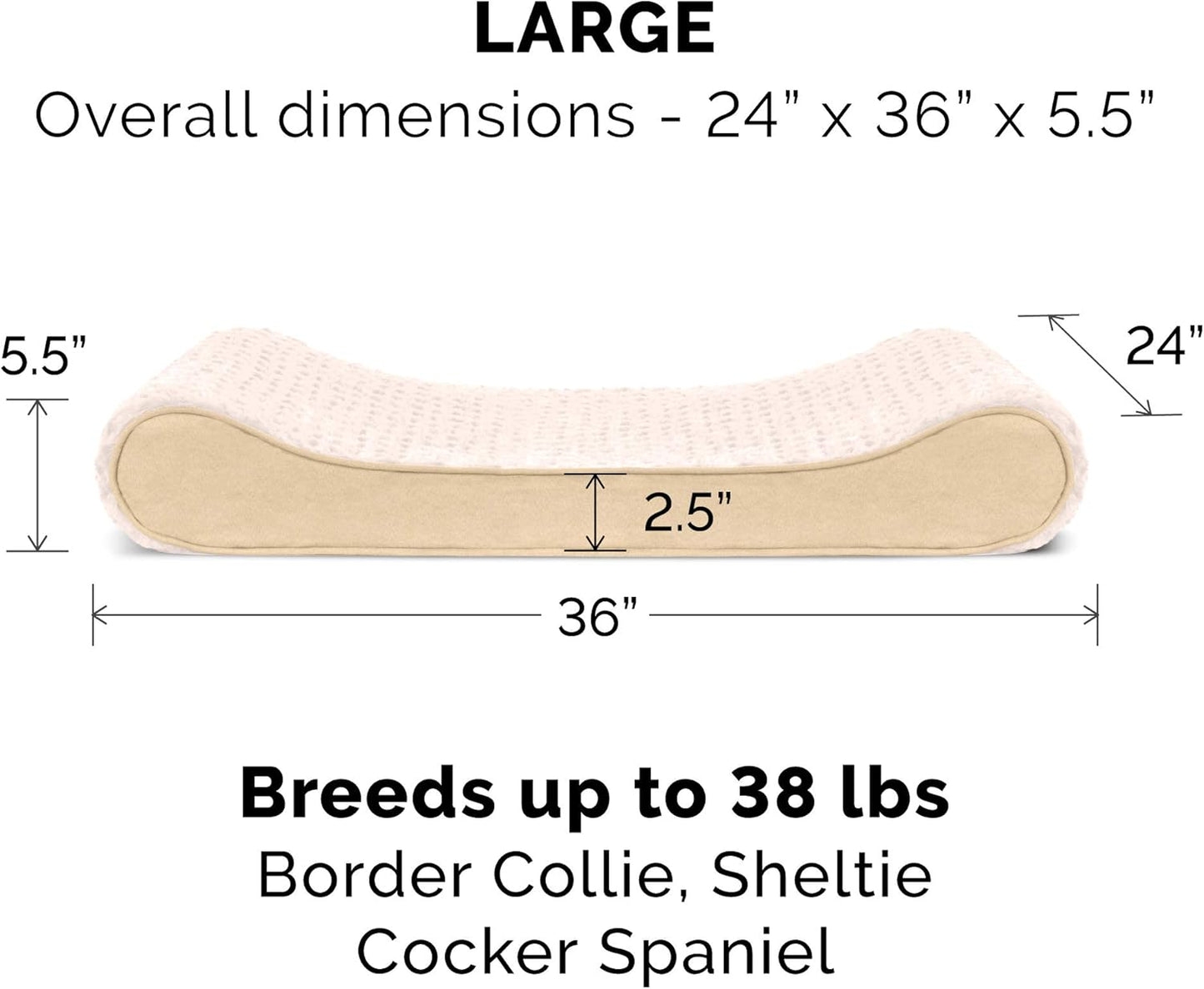 Furhaven Orthopedic Dog Bed for Large/Medium Dogs w/ Removable Washable Cover, For Dogs Up to 38 lbs - Ultra Plush Faux Fur & Suede Luxe Lounger Contour Mattress - Cream, Large