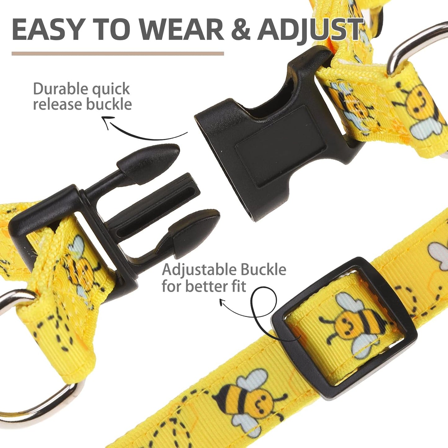 PUPTECK No Pull Dog Harness Soft Adjustable Basic Nylon Step in Puppy Vest Outdoor Walking with ID Tag, Yellow Bee, M