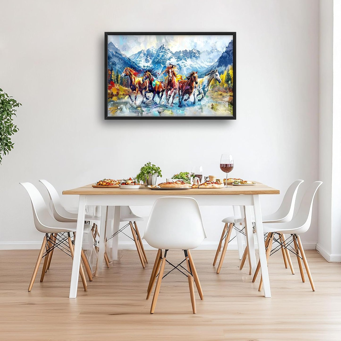 Horse Large Wall Art Running Horses Pictures Colorful Horse Mountain Landscape Wall Decor Wild Animal Nature Canvas Print Painting Artwork for Bathroom Living Room Bedroom 36L" x 24W"
