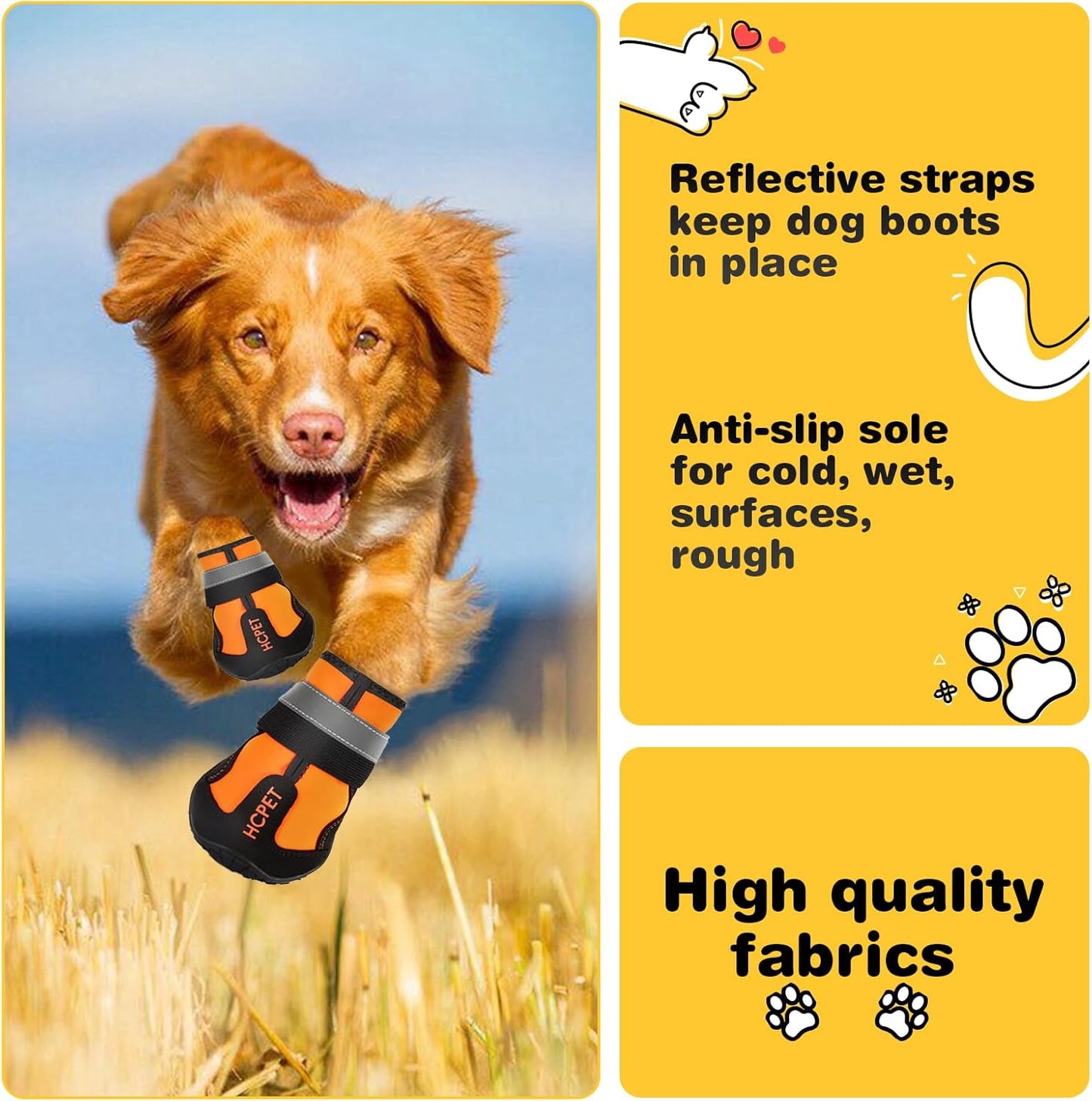 Hcpet Dog Shoes, Dog Boots for Small Dogs, Waterproof Medium Dog Booties Paw Protector for Summer Hot Pavement, Winter Snowy Day, Outdoor Walking, Indoor Hardfloors Anti Slip Sole Orange Size 5
